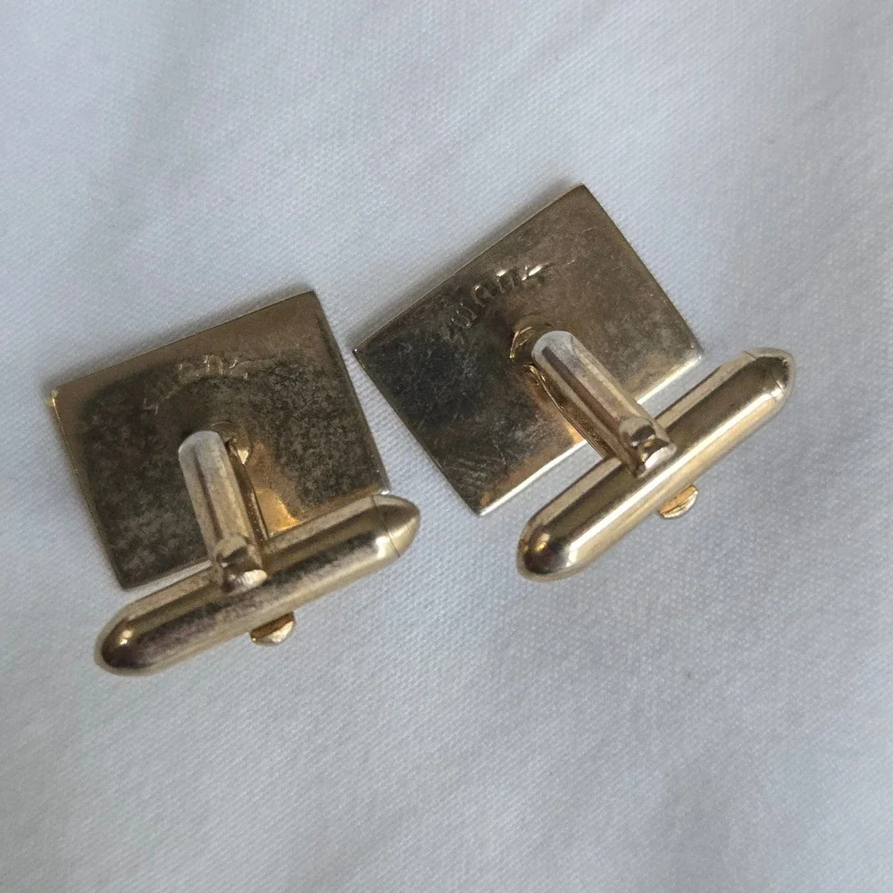 VTG Swank Cufflinks OS Men Gold Rectangle Formal Wedding Dapper Retro Midcentury